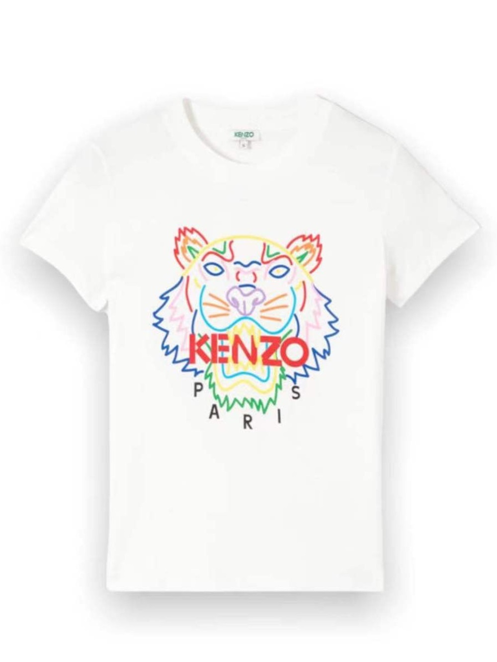 Kenzo Kids White Tee with Multicolor Neon Tiger Logo